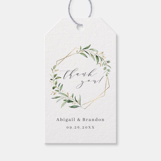 Greenery Gold Geometric Vielen Dank Rustic Wedding Geschenkanhänger (Vorderseite)