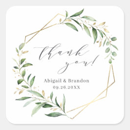 Greenery Gold Geometric Vielen Dank Rustic Wedding Quadratischer Aufkleber