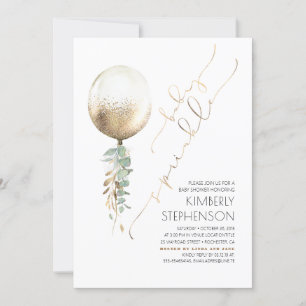Greenery Gold Glitzer Balloon Baby Sprinkle Einladung