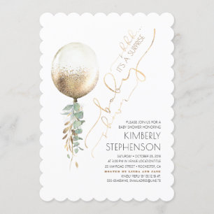 Greenery Gold Glitzer Balloon Babydusche Einladung