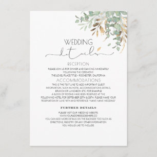 Greenery Gold Glitzer Hochzeitsinformations-Gast Begleitkarte