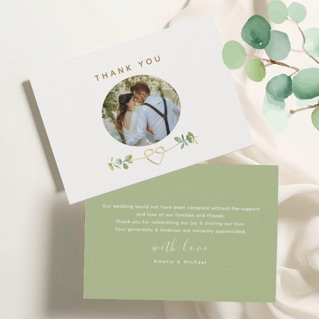 Greenery Gold Heart Wedding Dankeskarte (Von Creator hochgeladen)