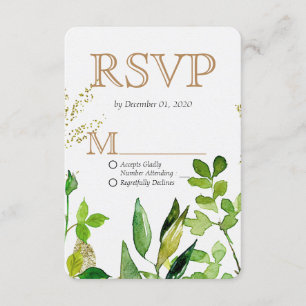 Greenery & Gold Leaf Gerahmte Blätter Hochzeit RSV RSVP Karte