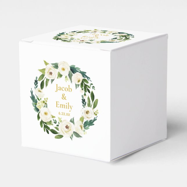 Greenery Gold Personalisierte Namen Datum Hochzeit Geschenkschachtel (Vorderseite)