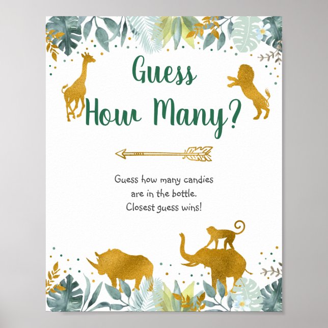 Greenery Gold Safari Guess Wie viele Spielzeichen Poster (Vorne)