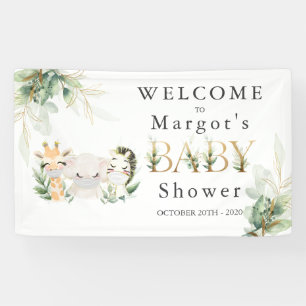 Greenery Gold Safari Tierwagen mit Babydusche Banner