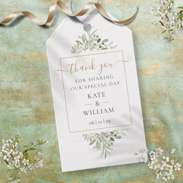 Greenery Gold Script Vielen Dank Gastgeschenk Hoch Geschenkanhänger (Greenery Gold Script Thank You Wedding Favor Gift Gift Tags)