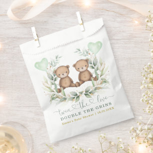 Greenery Gold Twin Teddy Bear Balloon Baby Shower Geschenktütchen