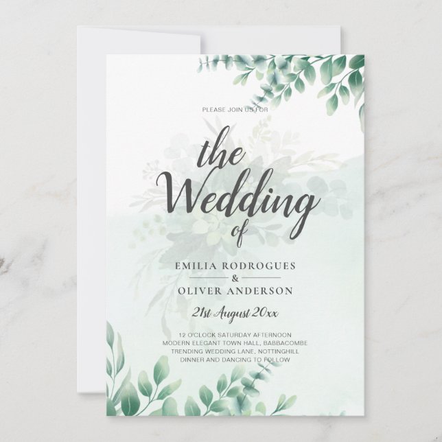 Greenery Gold Wedding Eucalyptus Blätter QR CODE Einladung (Vorderseite)