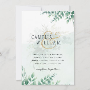Greenery Gold Wedding Eucalyptus Blätter QR CODE Einladung