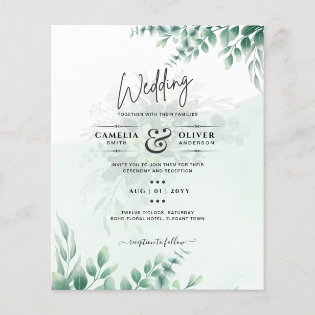 Greenery Gold Wedding Eucalyptus Blätter QR CODE Flyer (Vorne)