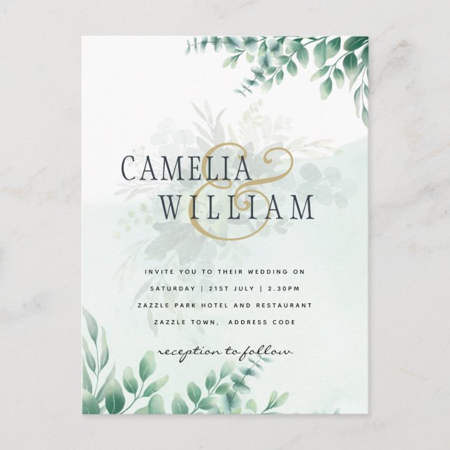Greenery Gold Wedding Eucalyptus Blätter QR CODE Postkarte (Vorderseite)