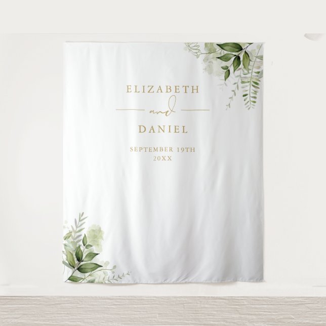 Greenery Gold Wedding Foto Stand Hintergrund Wandteppich (Vorderseite)