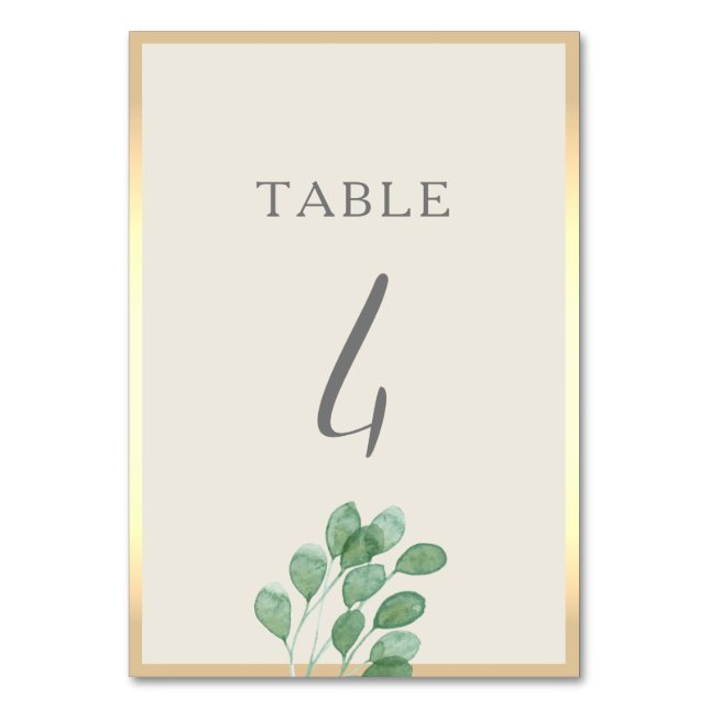 Greenery Gold Wedding Tischnummer Card (Vorderseite)