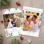 Greenery Gold Weihnachten Holly Berries 2 Foto<br><div class="desc">Greenery Gold Weihnachten Holly Berries 2 Foto Urlaubskarte</div>