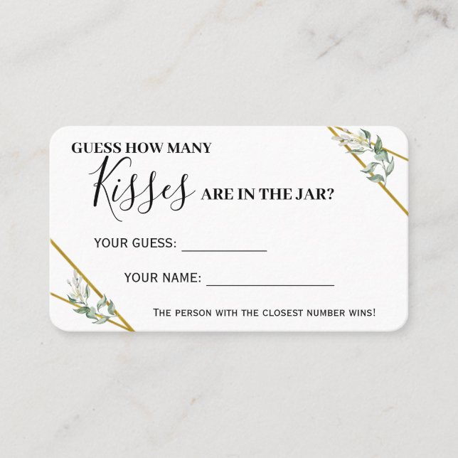 Greenery Gold Wie viele Kisses Shower Game Karte (Vorderseite)