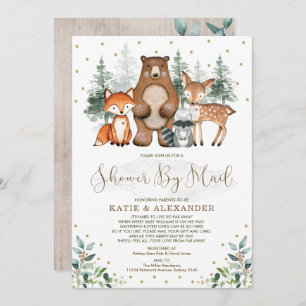 Greenery Gold Woodland Animals Baby Shower by Mail Einladung