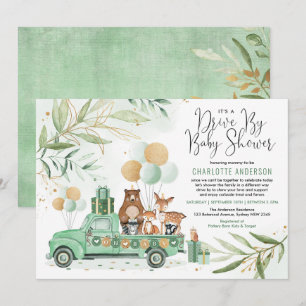 Greenery Gold Woodland Drive Through Baby Shower Einladung
