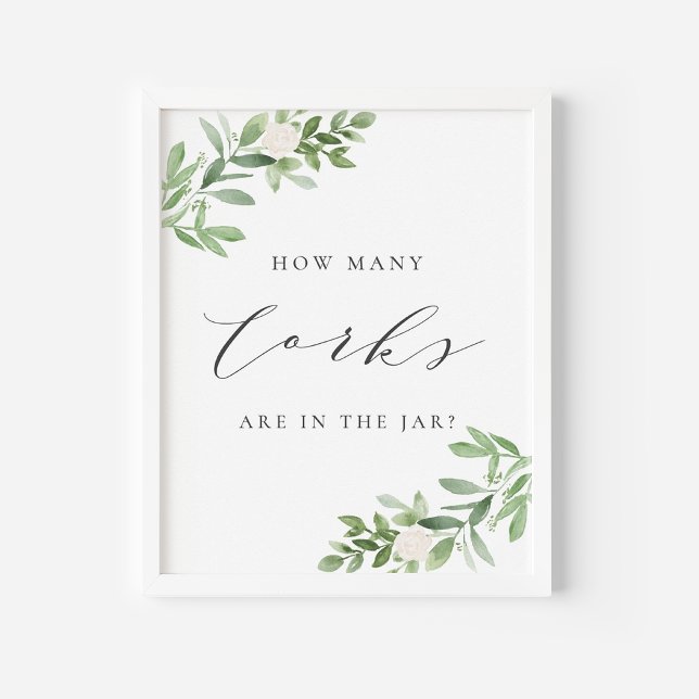 Greenery Gray Wie viele Korken sind im Jar Spiel Poster (Greenery Cork Guessing Game Sign | Watercolor Corks in a Jar Game for Showers and Parties)
