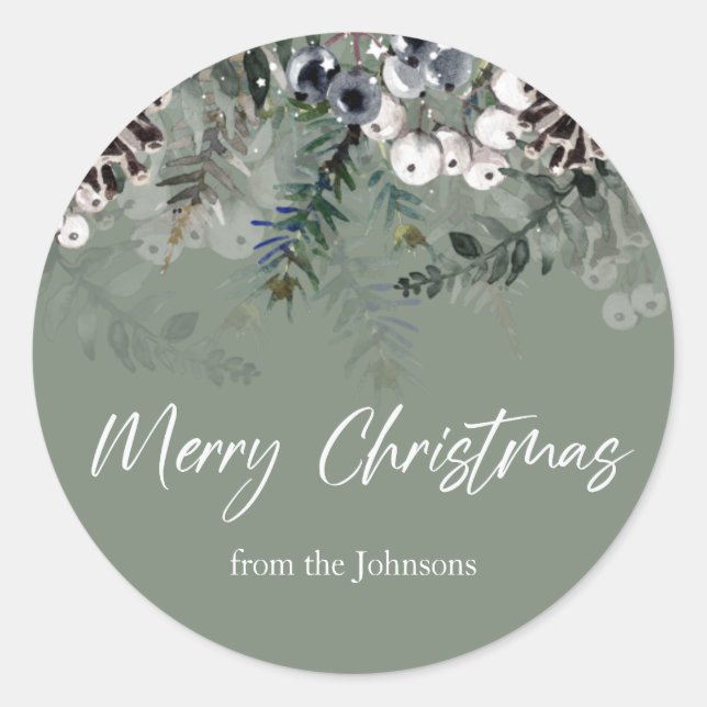 Greenery Green White Christmas Sticker (Vorderseite)