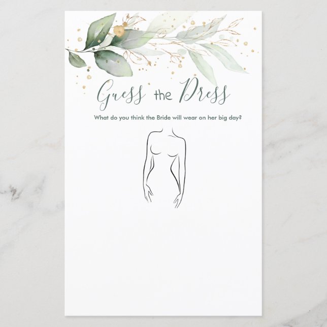 Greenery Guess The Dress Brautparty Game (Vorderseite)