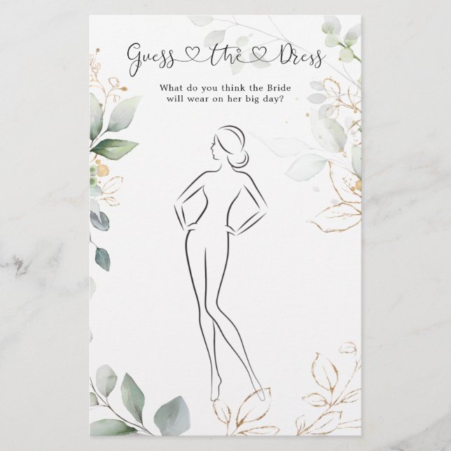 Greenery Guess The Dress Brautparty Game (Vorderseite)