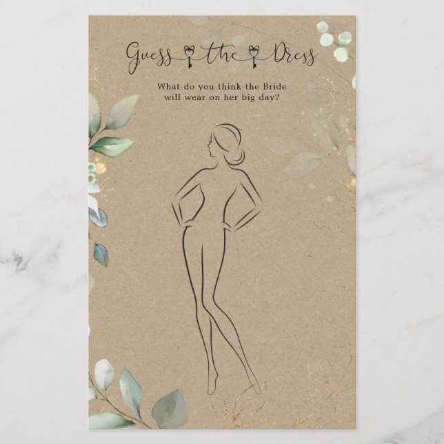 Greenery Guess The Dress Brautparty Game Flyer (Vorne)