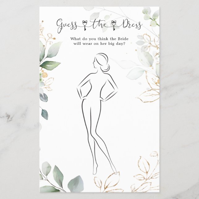 Greenery Guess The Dress Brautparty Game Flyer (Vorne)
