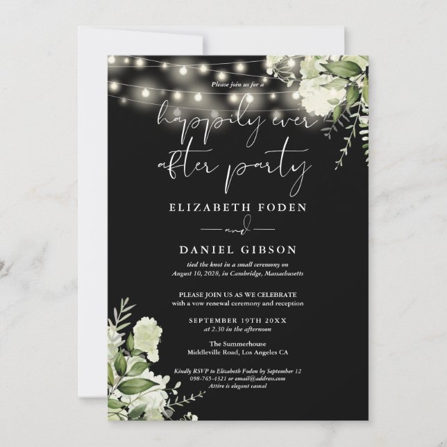 Greenery Happily Ever After Party Wedding Vows Einladung (Vorderseite)