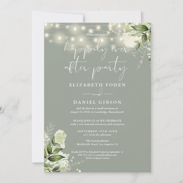 Greenery Happily Ever After Party Wedding Vows Einladung (Vorderseite)