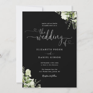 Greenery Hearts Skript Schwarz-Weiße Hochzeit Einladung