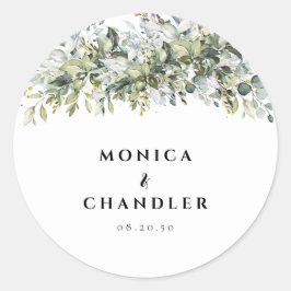 Greenery Herbal Wedding Classic Round Sticker