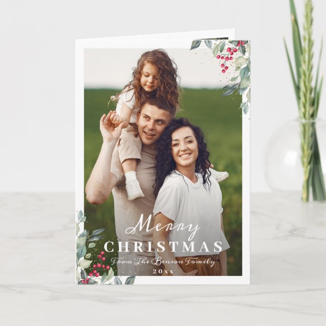 Greenery Holly Berries 2 Foto Frohe Weihnachten (Vorderseite)
