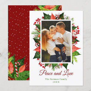 Greenery Holly Berries Peace and Liebe Foto Feiertagskarte