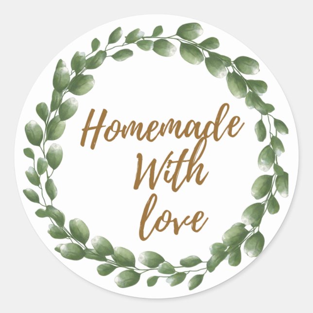 Greenery 'Homemade with Love' Round Sticker (Vorderseite)