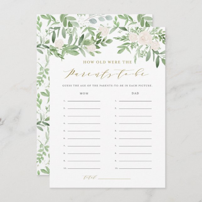 Greenery How Old Were the Parents Baby Shower Game Begleitkarte (Vorne/Hinten)