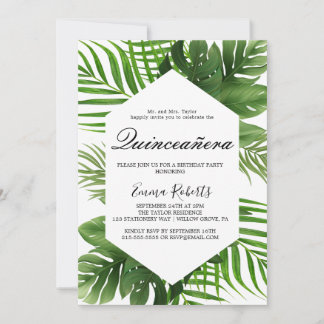Greenery Hunter Green Quinceañera Einladung
