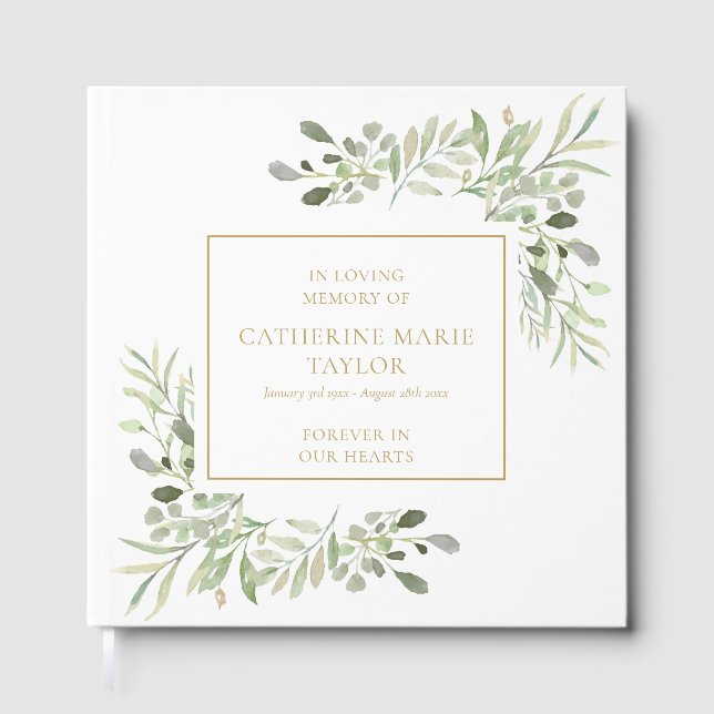 Greenery In Loving Memory Memorial Funeral Gästebuch (Vorderseite)