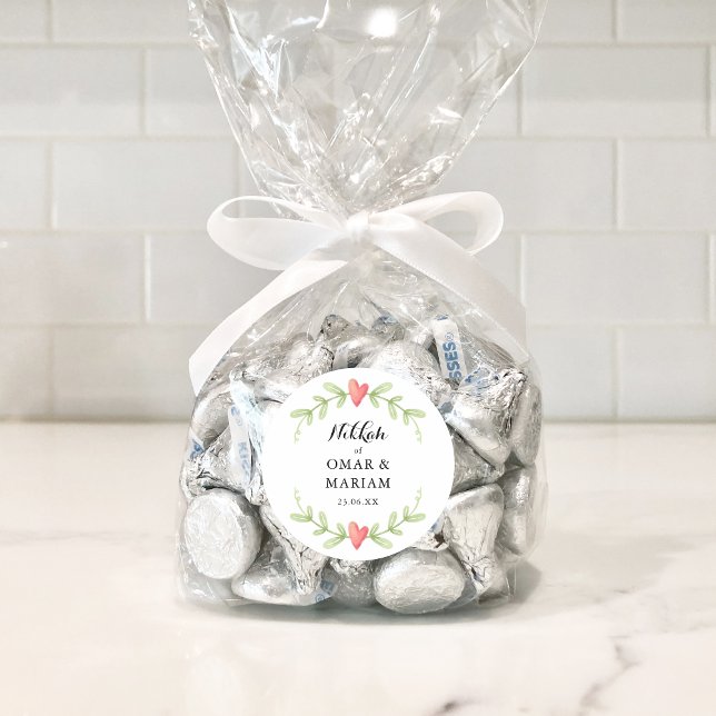 Greenery Islamische Nikkah-Gastgeschenk Hochzeit Runder Aufkleber (Von Creator hochgeladen)