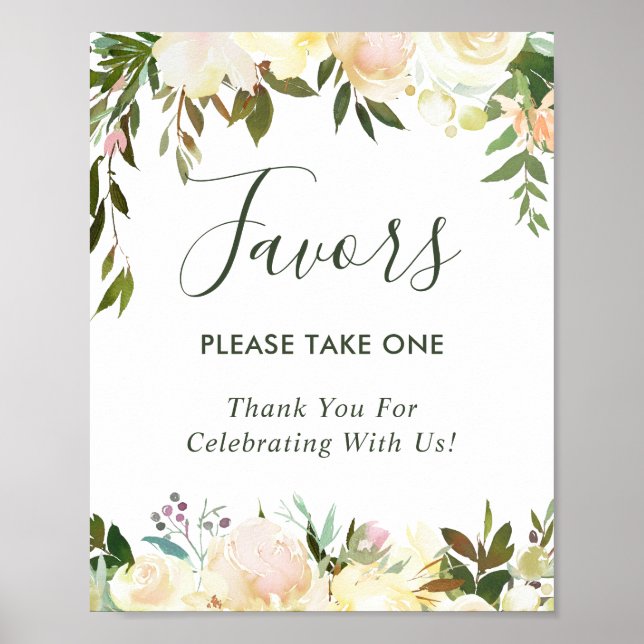 Greenery Ivory White Floral Gastgeschenke Hochzeit Poster (Vorne)
