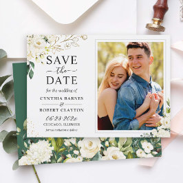 Greenery Ivory White Gold Elegantes Foto Save The Date