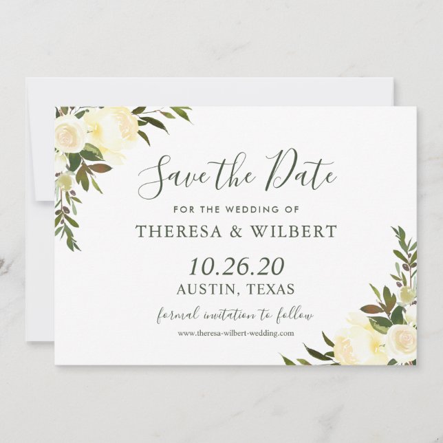 Greenery Ivory Wild Floral Save the Date (Vorderseite)