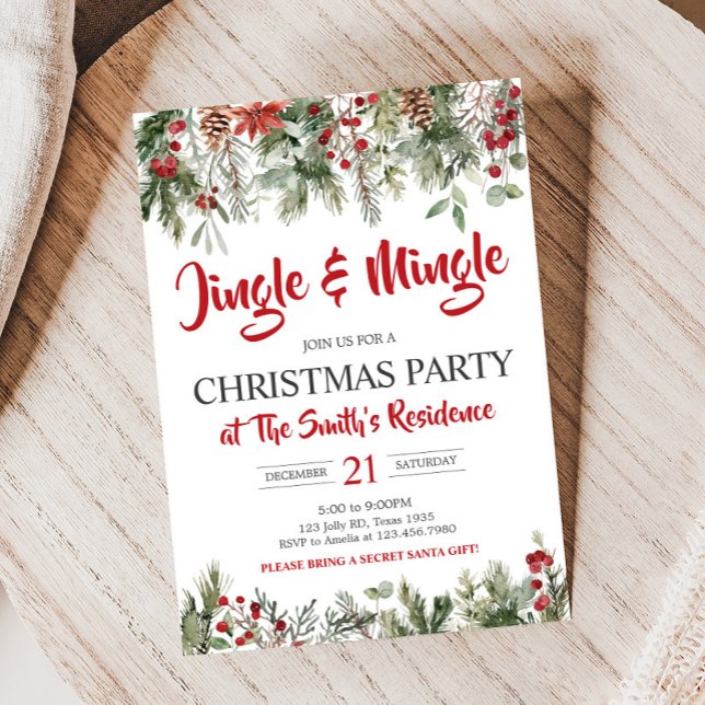 Greenery Jingle and Mingle Christmas Party Einladung (Jingle and Mingle Christmas Party Invitation)