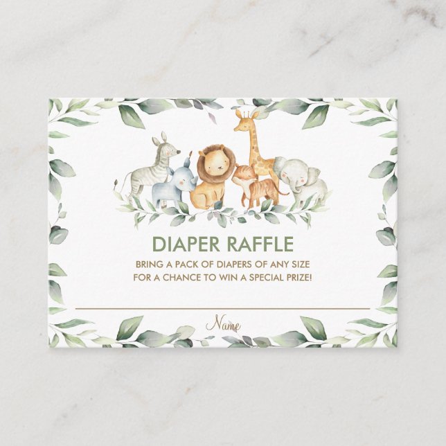 Greenery Jungle Animals Baby Dusche Windel Raffle Begleitkarte (Vorderseite)