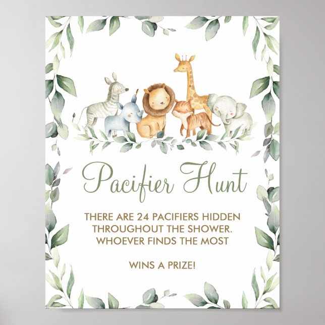 Greenery Jungle Animals Shower Schnuller Jagdspiel Poster (Vorne)