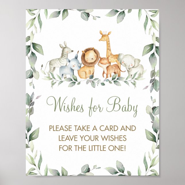 Greenery Jungle Animals wünscht Baby Sign Game Poster (Vorne)