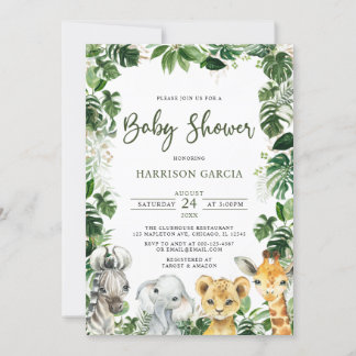 Greenery Jungle Safari Animals Baby Shower Einladung