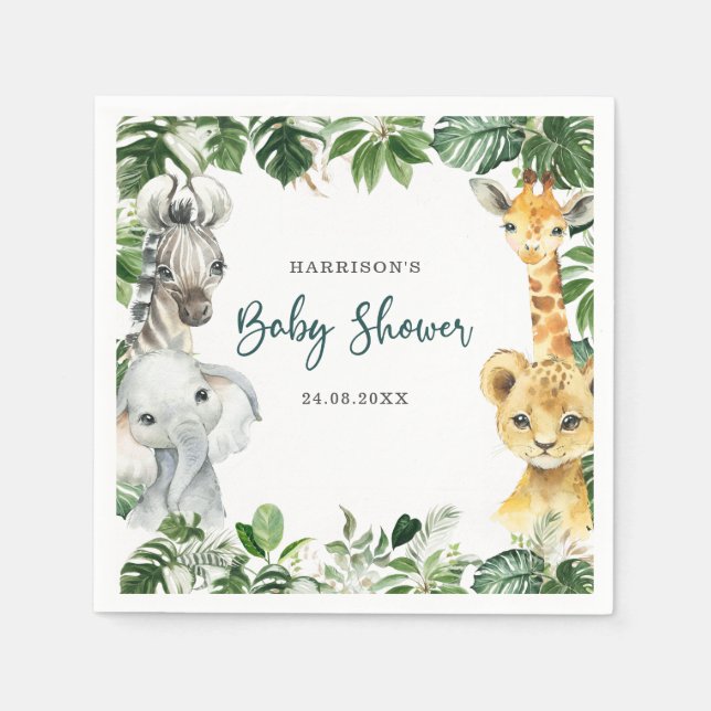 Greenery Jungle Safari Animals Baby Shower Serviette (Vorderseite)
