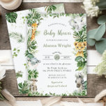 Greenery Jungle Safari Animals Boy Baby Shower Einladung<br><div class="desc">Personalisieren Sie diese rustikale schicke Babydusche-Einladung mit Ihren Details einfach und schnell, drücken Sie einfach den Knopf Anpassen, um den Stil und die Platzierung des Textes weiter zu ordnen und zu formatieren. Diese phantastische Einladung bietet Aquarellen, niedliche Dschungeltiere und üppiges tropisches Laub. Alle Texte sind editierbar! Ideal für Babydusche, Babysprinkle,...</div>