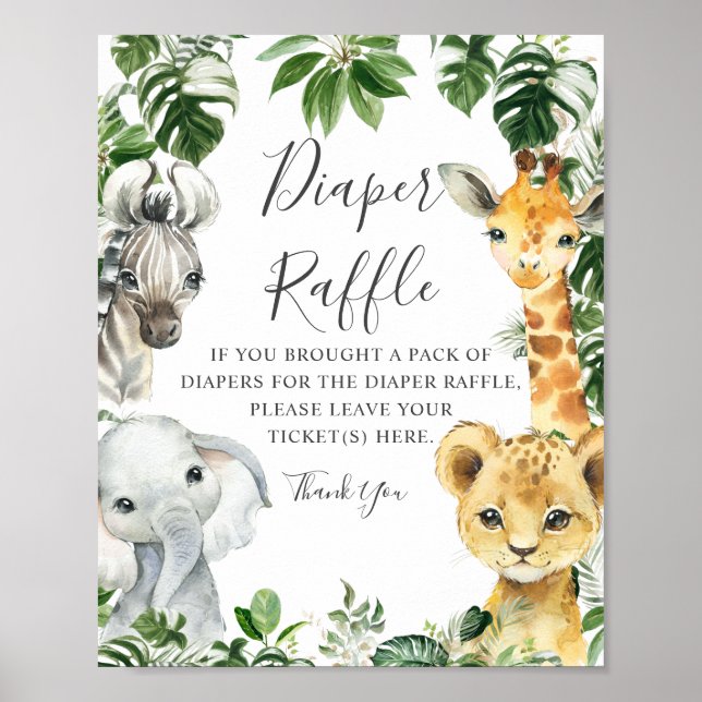 Greenery Jungle Safari Tiere Windelwindzeichen Poster (Vorne)